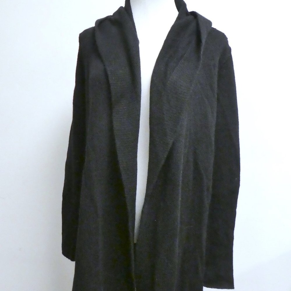 Vince Black wool yak hooded sweater coat reverse edge XS more sustainable